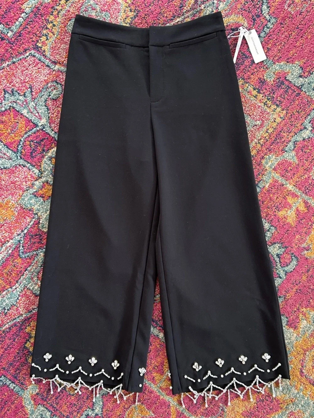NWT Anthropologie | Women’s Black Crystal Crop High Rise Wide Leg Pants Size 2